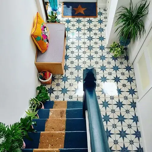 Two-Toned Staircase with Potted Plants
