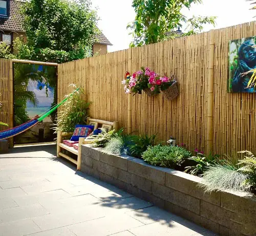 backyard Bamboo Fence with Garden Bed