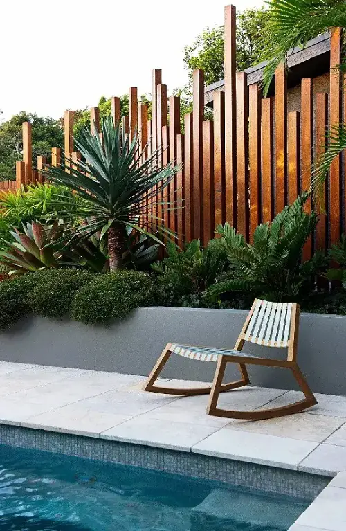 backyard Polished Wooden Planks Privacy Fence