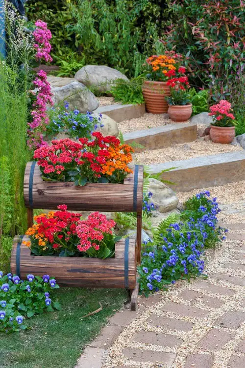 A Combination of Different Flowers on Mini Steps