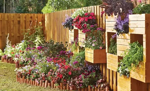 Wooden Fence with Planters
