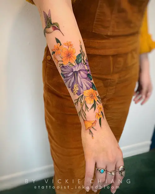 Hibiscus and a Hummingbird tattoo 11