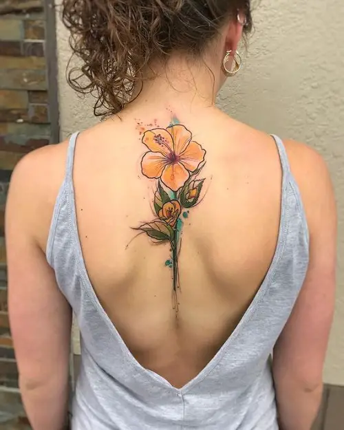 Yellow Hibiscus Stick flower tattoo 21