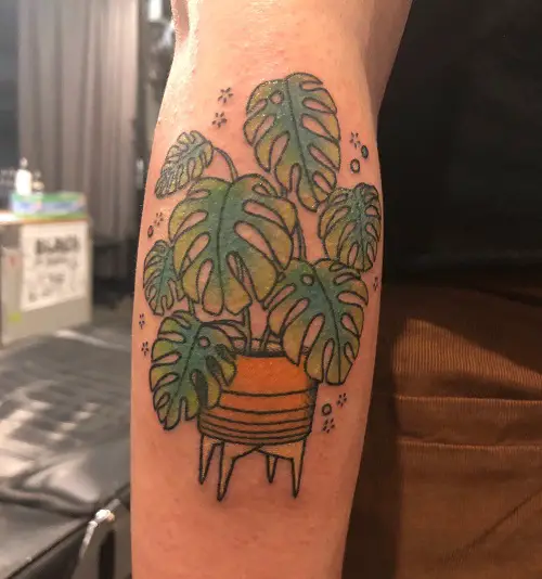 Monstera on Plant Stand tattoo ideas