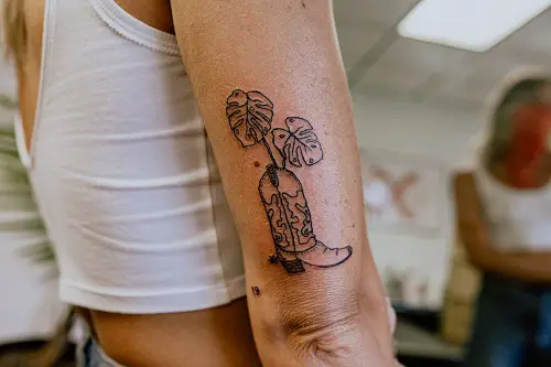 Monstera Cowboy Boot Tattoo