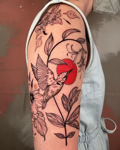 Hibiscus with Hummingbird and the Sun tattoo 26