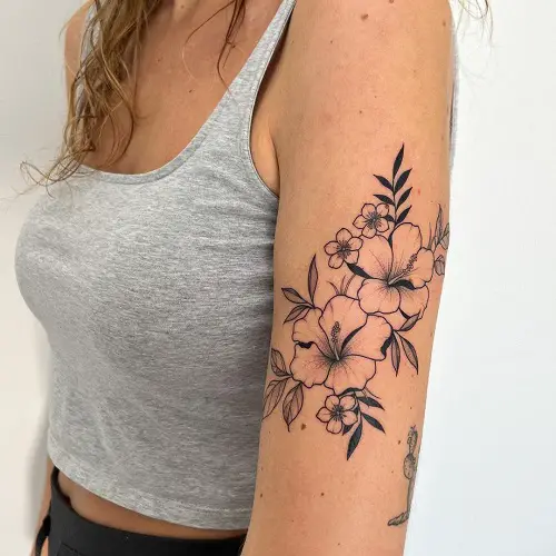 Hibiscus Paired with Tiny Blooms  tattoo 28