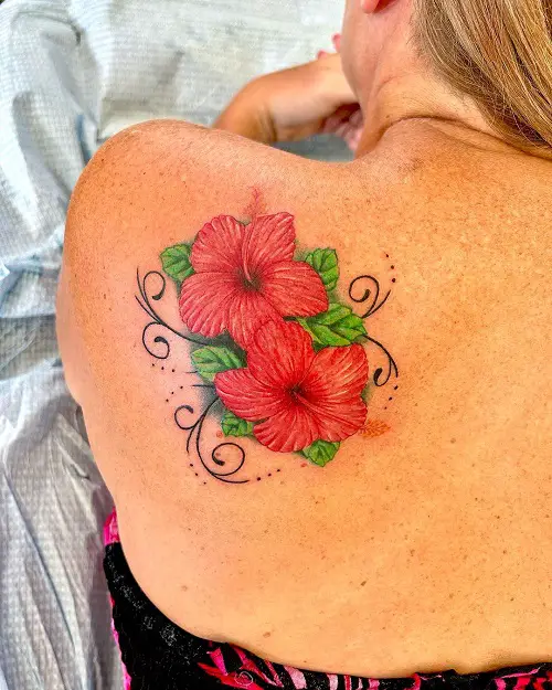 Red Hibiscus Pair tattoo