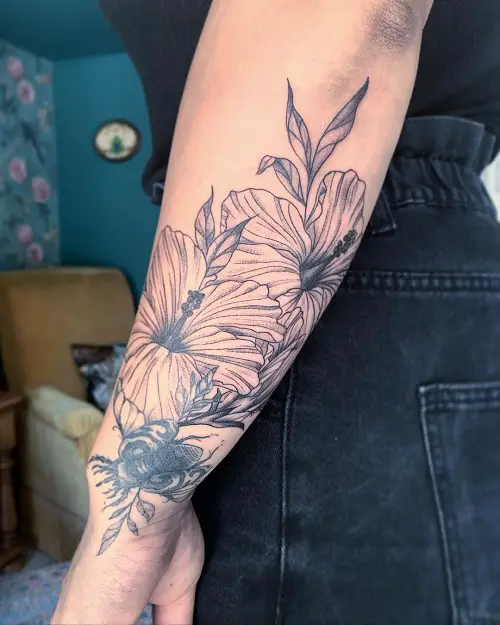 Bee and Hibiscus Sleeve tattoo