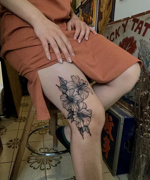Dark Hibiscus Outline Tattoo