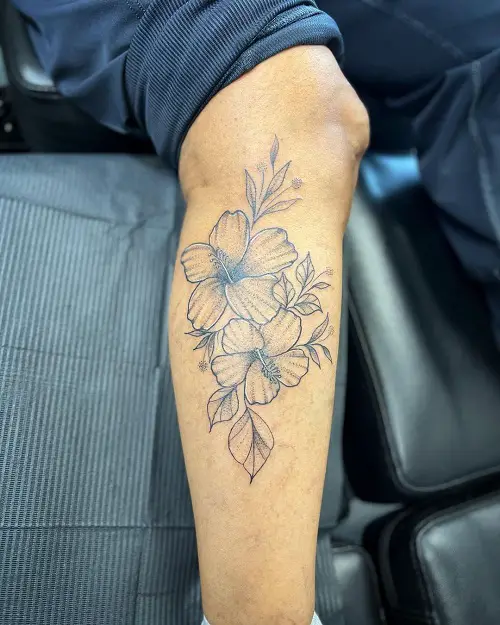 Hibiscus Shin Piece tattoo 34