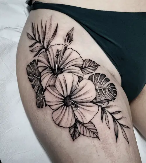 Black and White Hibiscus flower tattoo 46
