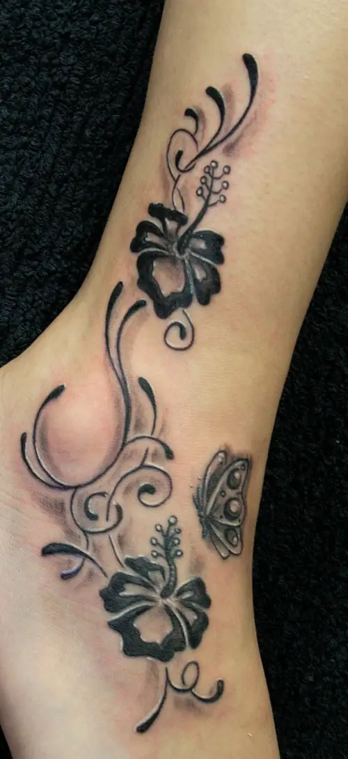 Hibiscus with a Butterfly tattoo 52