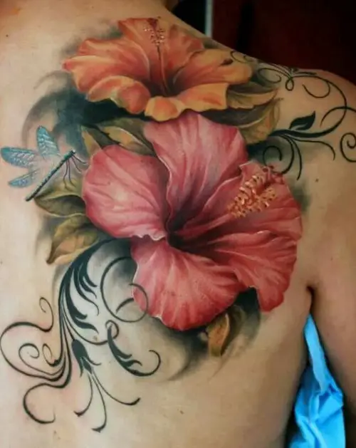 Large Hibiscus Back Piece tattoo