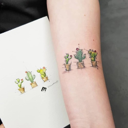 Miniature Cactus Pots Tattoo Meaning 11