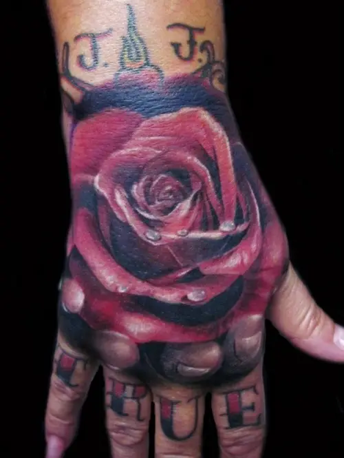 Red Rose on the Hand tattoo