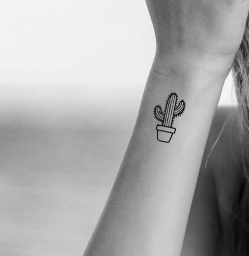 Mini Cactus Pot on the Wrist tattoo