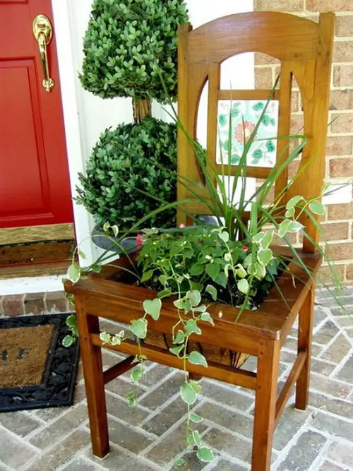 Wooden Chair with Plant Box