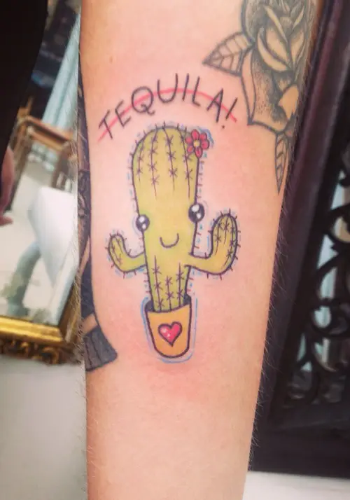No Tequila and Smiley Cactus tattoo