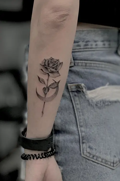 Rose and Crescent Moon tattoos for men 20