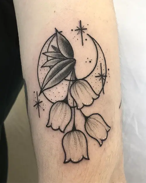 Lily of the Valley with a Crescent Moon tattoo