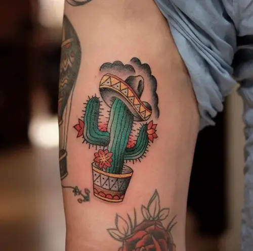 Cactus in a Sombrero tattoo