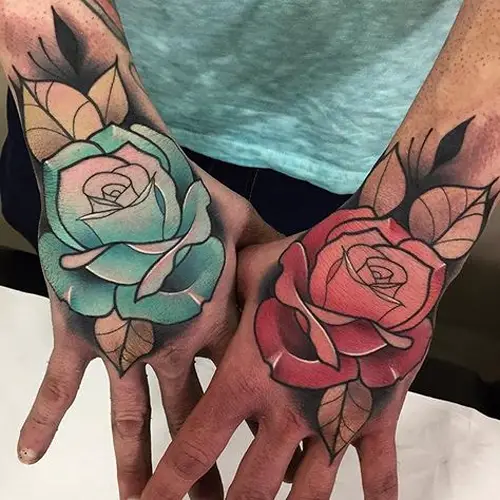 Blue and Red Rose Idea tattoos for men