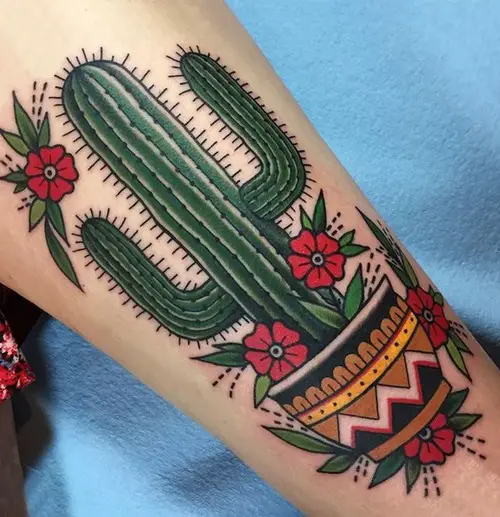 Cactus with Red Blooms tattoo