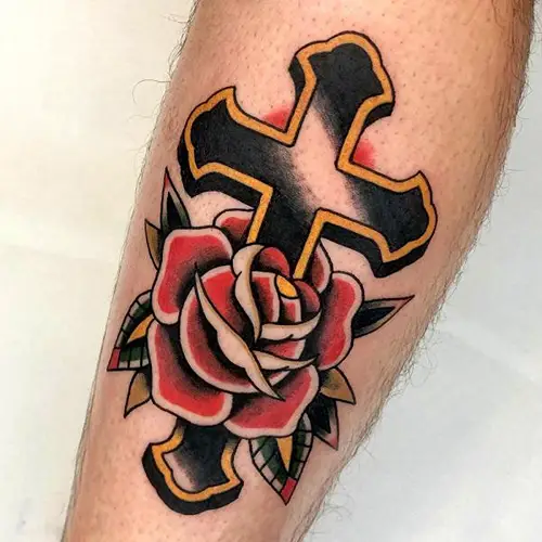 Rose with a Cross tattoos for men 34
