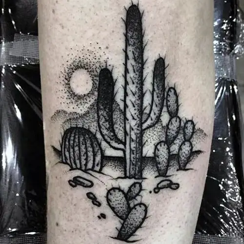 Black and White Cactus in the Desert tattoo