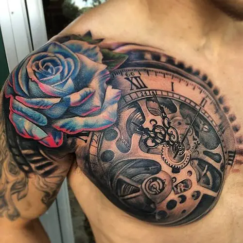 Blue Rose with Clock tattoo