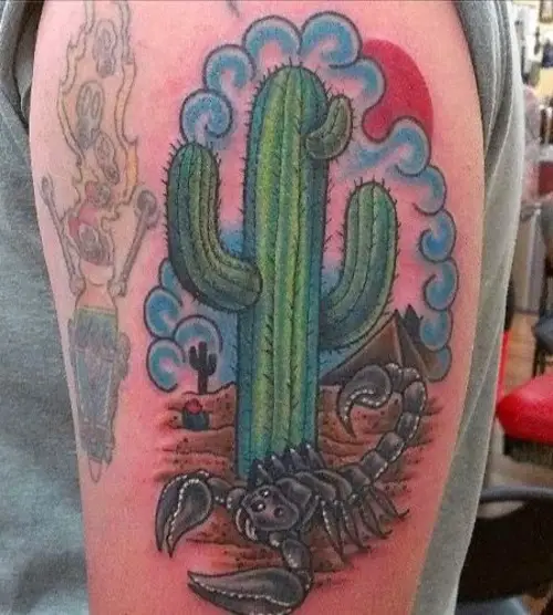 Desert Cactus and Scorpion tattoo