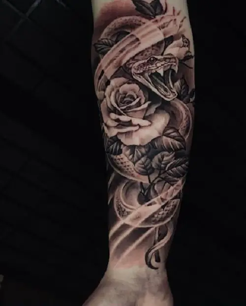 Snake Around a Rose tattoo