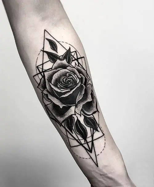 Rose with Geometrical Lines tattoo