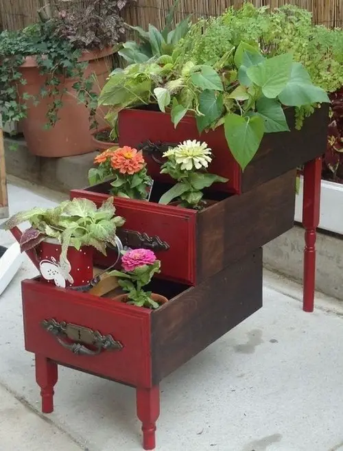 Ideas to Display Plants in Upcycled Drawer as Tiered Plant Stand