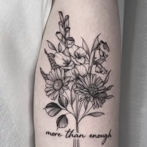 Lily of the Valley and Sunflower Bouquet Tattoo 9