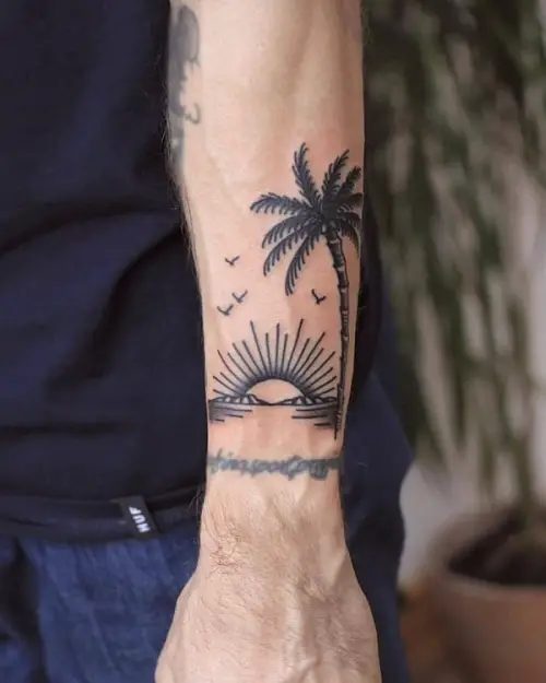 Palm Sunset Sleeve Tattoo