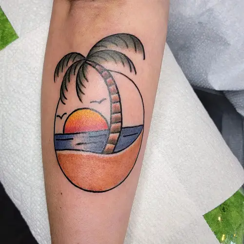 Palm Tree Beach Sunset Tattoo