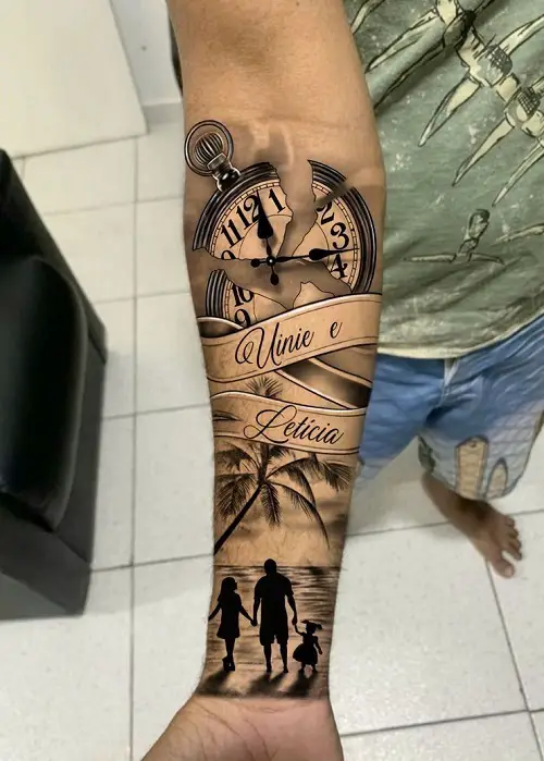 Palm Tree and Compass Tattoo for Family 