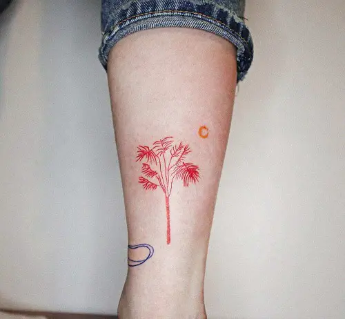 Palm Tree in Red Ink tattoo