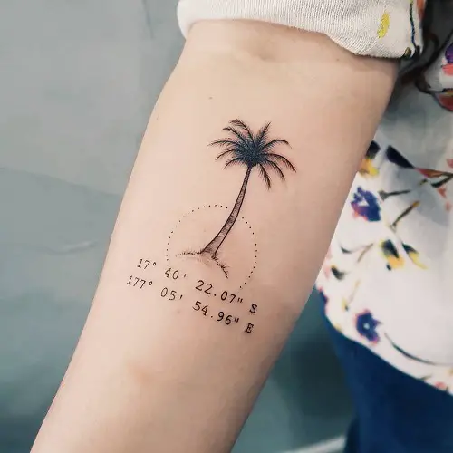 Palm Tree with Latitudes and Longitudes tattoo
