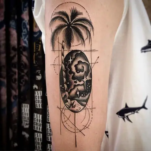 Palm Tree with Night Sky and Geometrical Lines tattoo 31