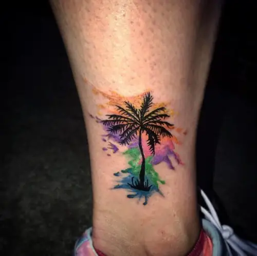 Palm Tree with a Colorful Splash tattoo 25