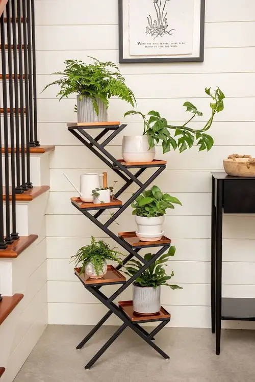 Wood and Metal Stair-Style Plant Stand