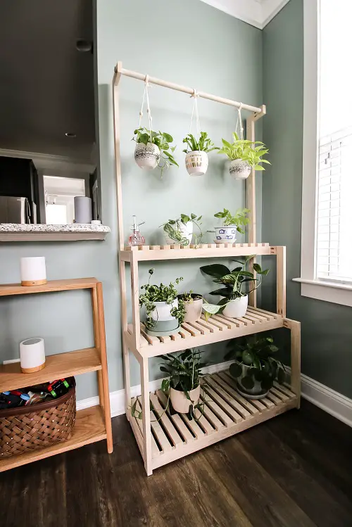 Wooden Plant Stand with Plant Hanging Bar