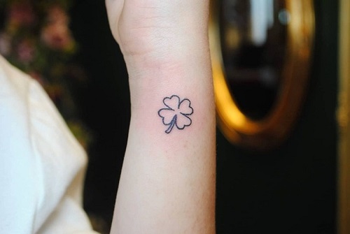 Four Leaf Clover Outline on the Wrist Tattoo