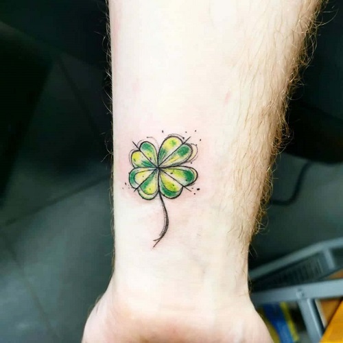 Four Leaf Clover Ink with Watercolor Effect tattoo