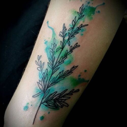 Rosemary with Watercolor Splashes tattoo