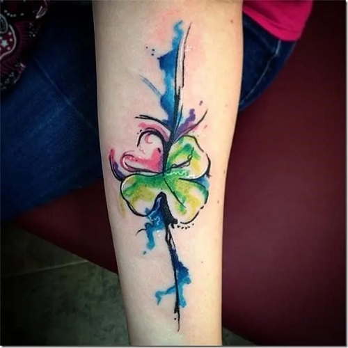 Pink, Green and Blue Four Leaf Clover Piece tattoo