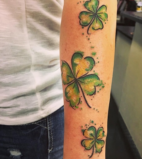 Sleeve Covered in Four Leaf Clovers Tattoo 23